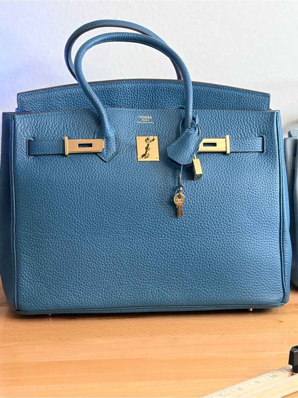Teal Togo Top-Handle Satchel GHW VINTAGE PLK 68 lock Colvert Bleu de Prusse 35CM